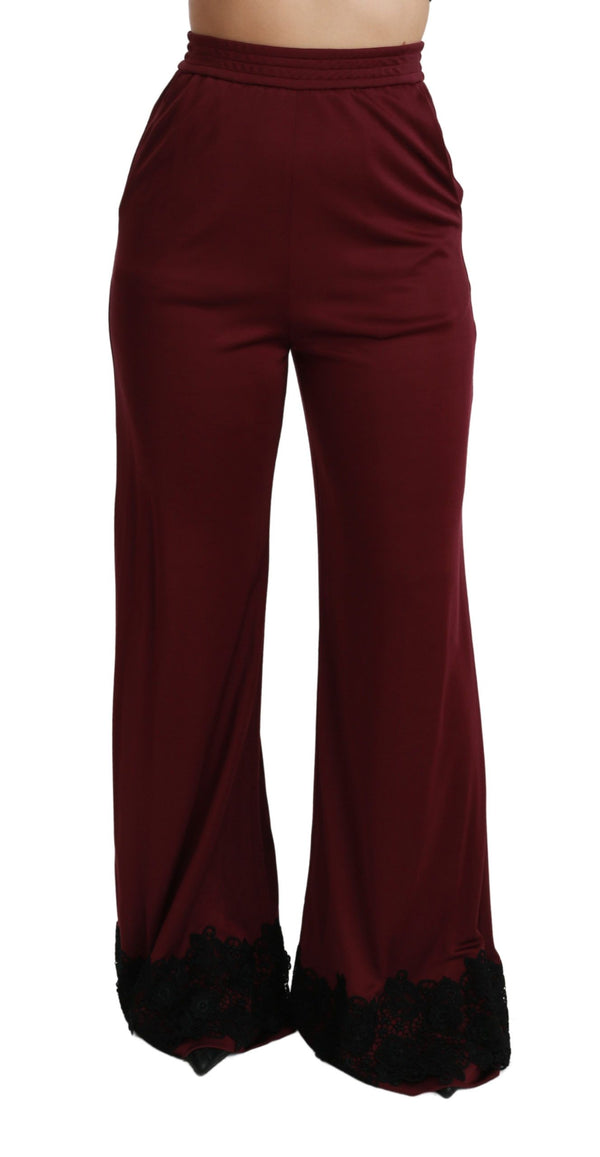 Elegant Maroon High Waist Wide Leg Trousers