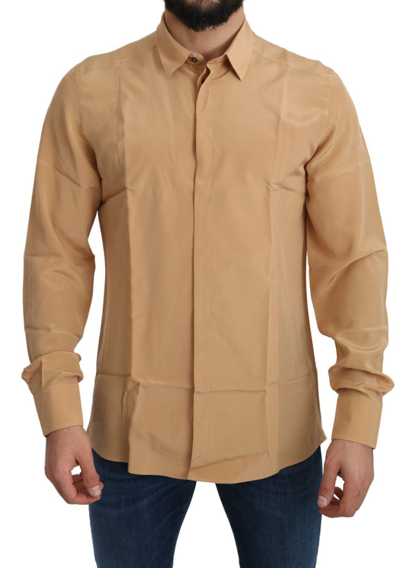 Elegant Yellow Silk Men's Formal Shirt