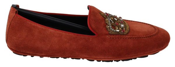 Opulent Orange Leather Loafers with Gold Embroidery