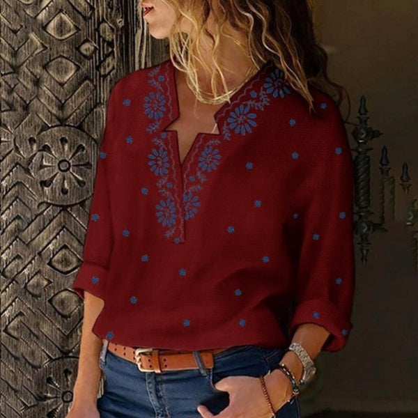 European And American Ladies Printed V-neck Shirt