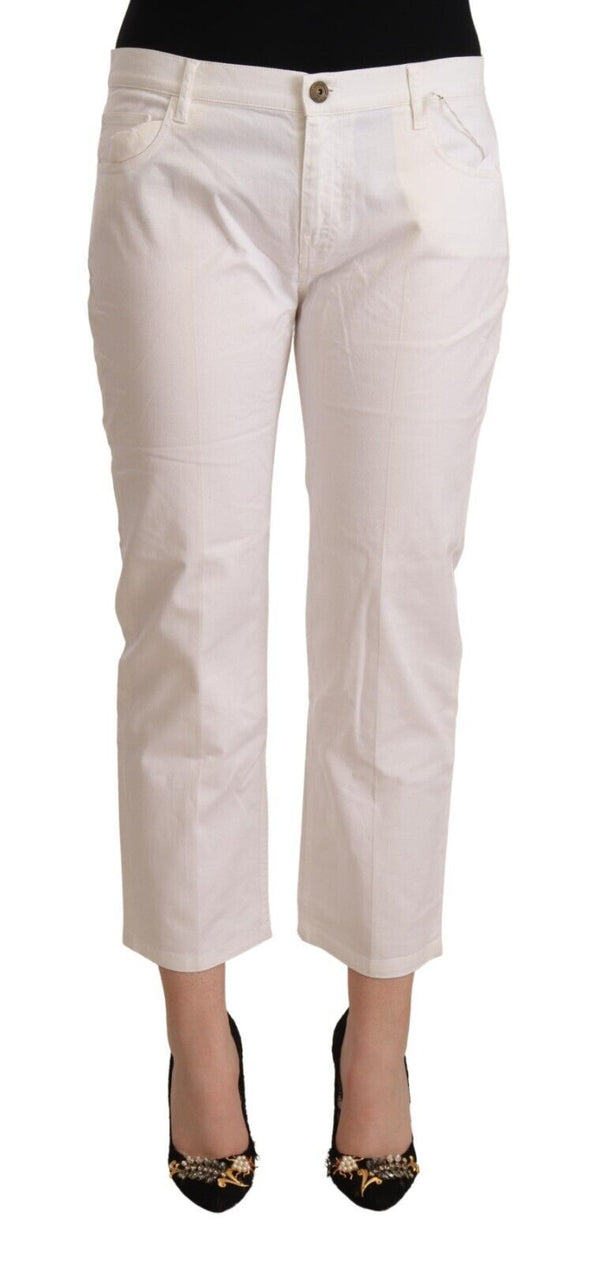 Chic White Mid Waist Skinny Cropped Jeans