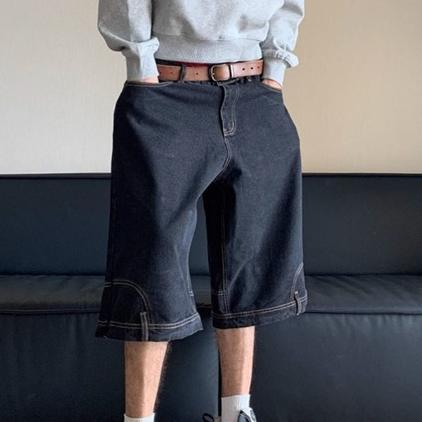 Niche Design Flip-down Denim Shorts Men