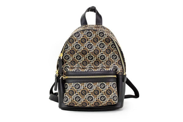 Signet Mini Black Logo Printed Leather Shoulder Backpack Bookbag