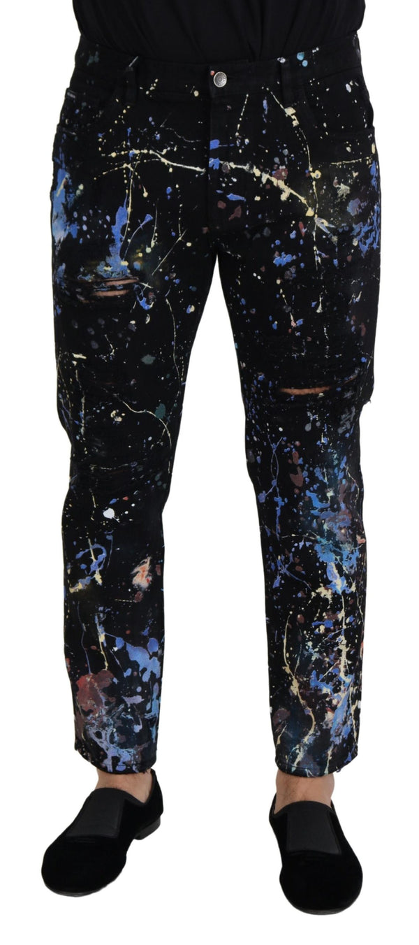 Exquisite Color Splash Print Denim Pants