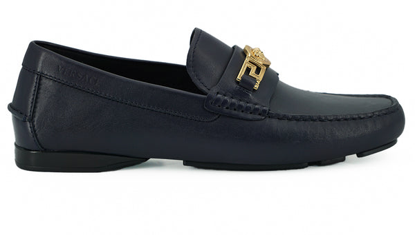 Elegant Navy Blue Calf Leather Loafers