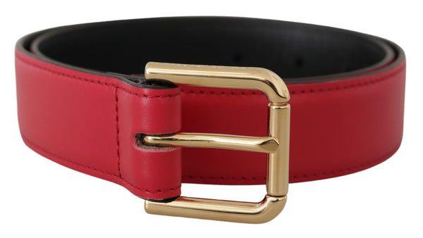 Elegant Red Leather Belt with Gold-Tone Buckle