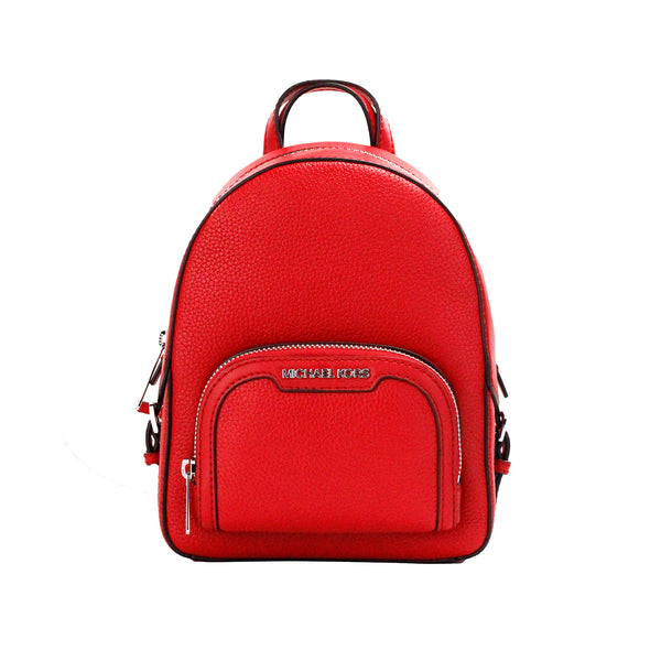 Jaycee Mini XS Bright Red Pebbled Leather Zip Pocket Backpack Bag