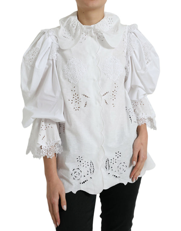 Elegant White Lace Trim Blouse Top