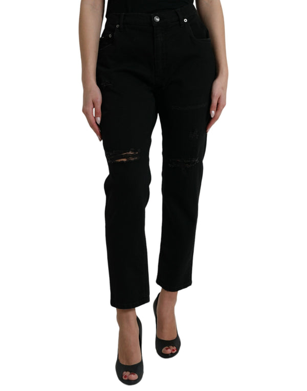 Elegant High Waist Black Stretch Jeans