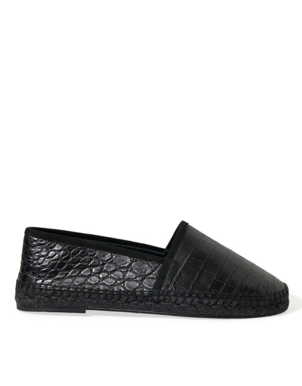 Exotic Black Leather Espadrilles