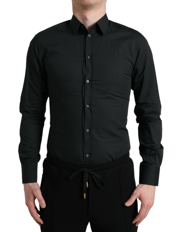 Elegant Slim Black Silk Blend Dress Shirt