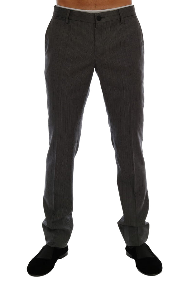 Elegant Gray Striped Wool Formal Trousers