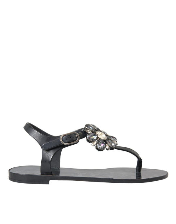 Black Crystal Flats Sandals Flip Flops Shoes