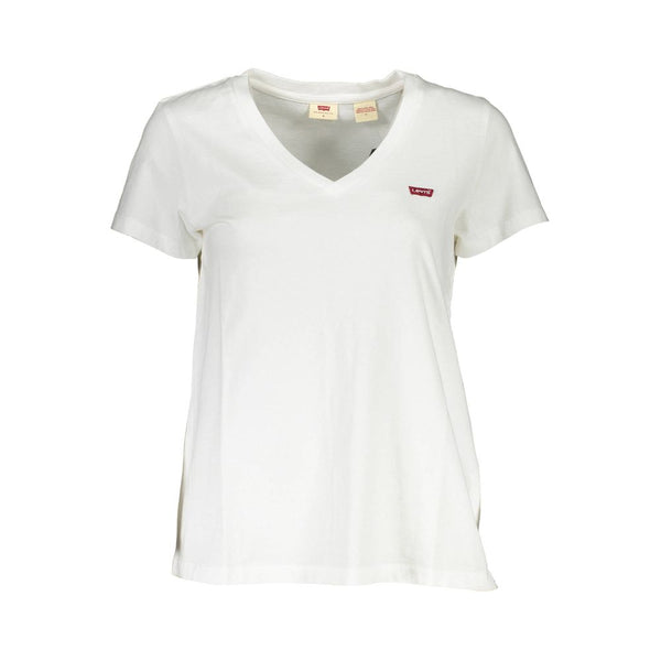 Chic White V-Neck Logo Tee