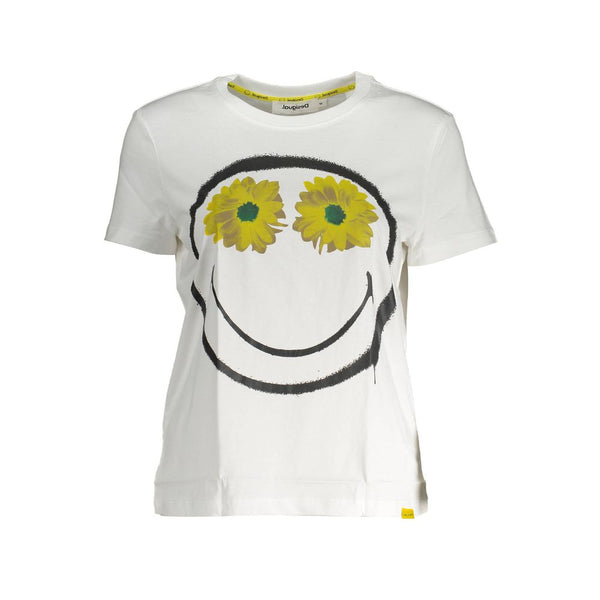 Chic White Printed Cotton Tee with Logo