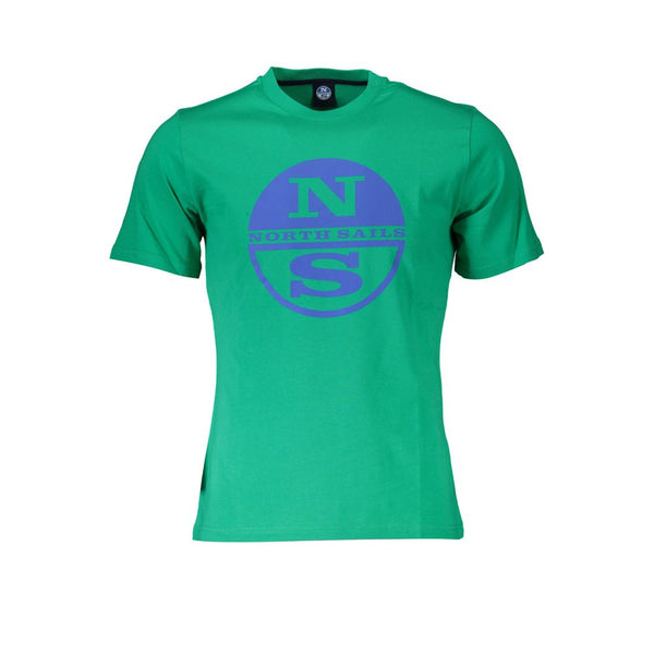 Green Cotton Logo Tee with Round Neck