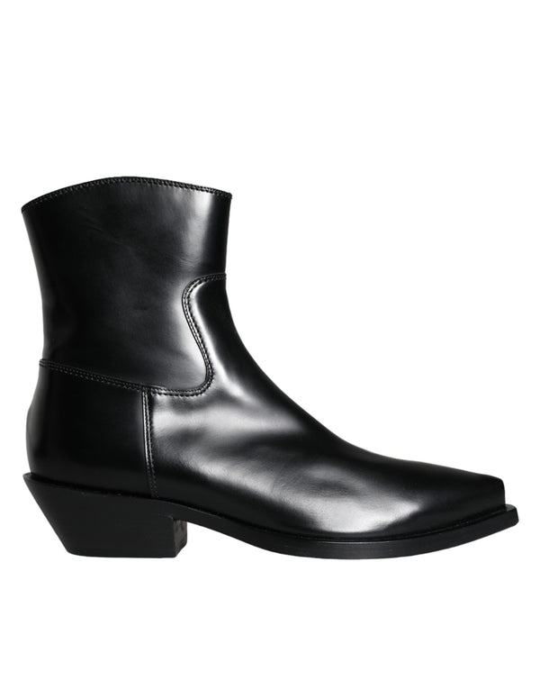 Black Leather Ankle Boots Booties Shoes