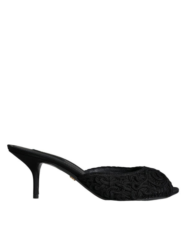 Black Keira Cordonetto Heels Slides Shoes