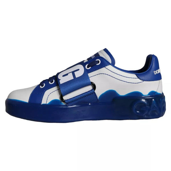 White Blue Amore Print Leather Sneakers Shoes