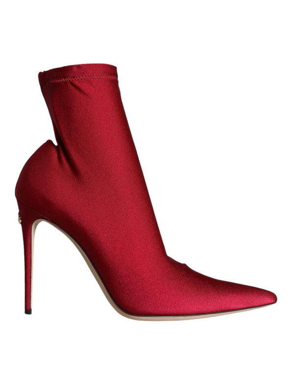 Cherry Red Stretch Stilettos Ankle Boot Shoes