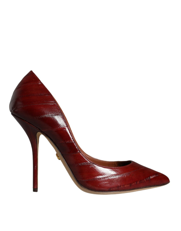 Dark Red Leather High Heels Pumps Shoes