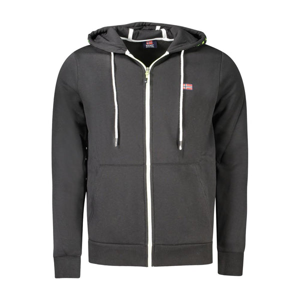 Black Cotton Men Sweater with Hood and Zip