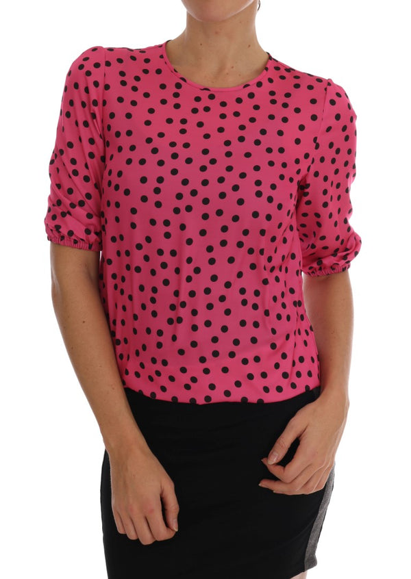 Chic Pink Polka Dotted Silk Blouse