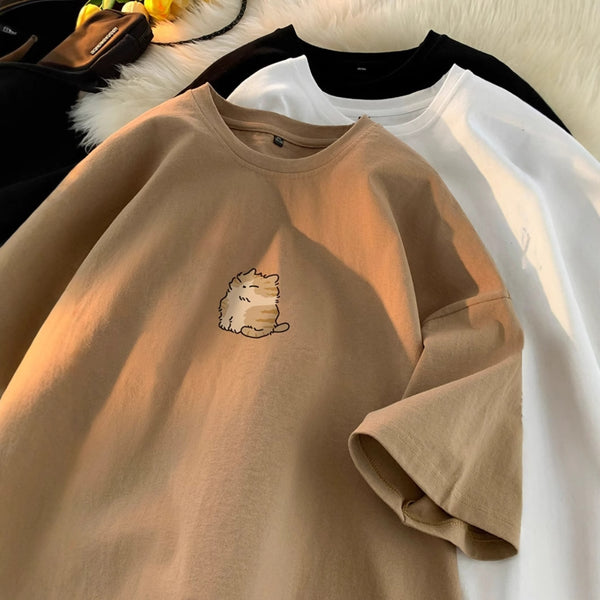 Youth Oversize Versatile Loose Round Neck Half Sleeve