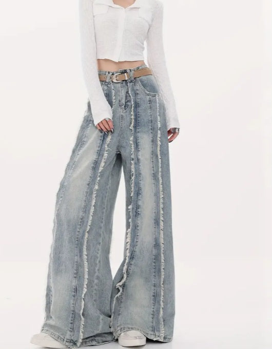 Women's Retro Hemp Rope Tassel Loose Jeans