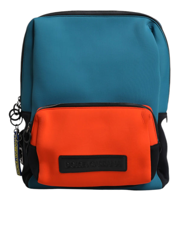 Blue Orange Nylon Logo Travel School Backpack Bag