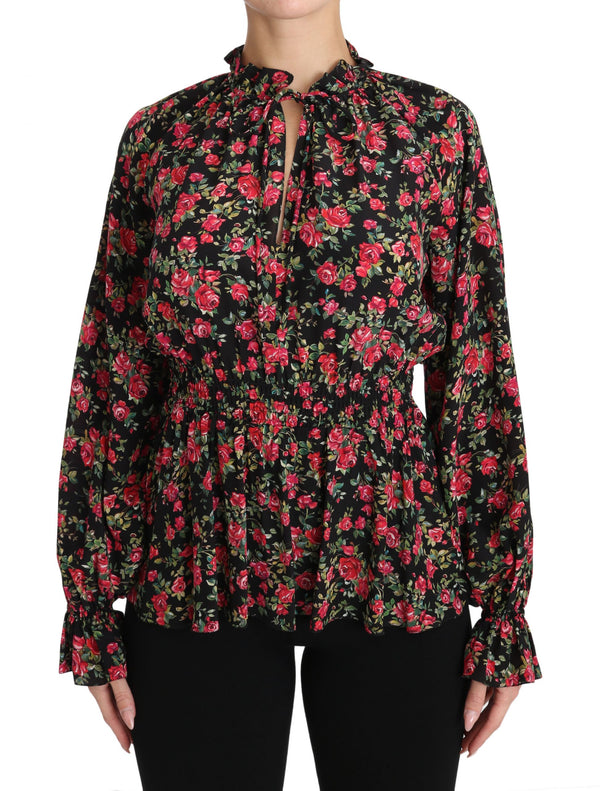 Elegant Black Floral Silk Shirt