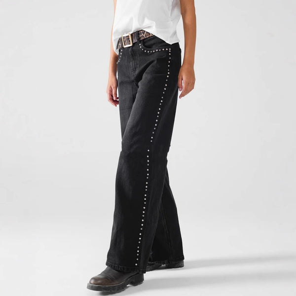 Women's European And American Fashion Rivet Wide-leg Jeans