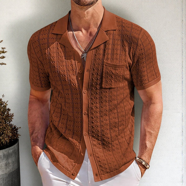 Summer New Short Sleeve Cuban Collar Knitted Polo Shirt