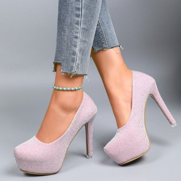 High Heel Stiletto Round Toe Sequin Fashion Nightclub