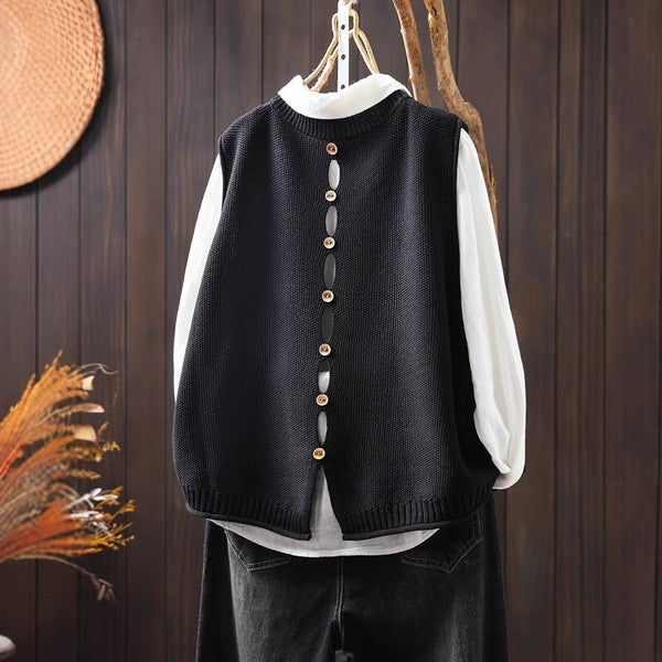 Back Buttoned Cotton Thread Knitted Vest Women