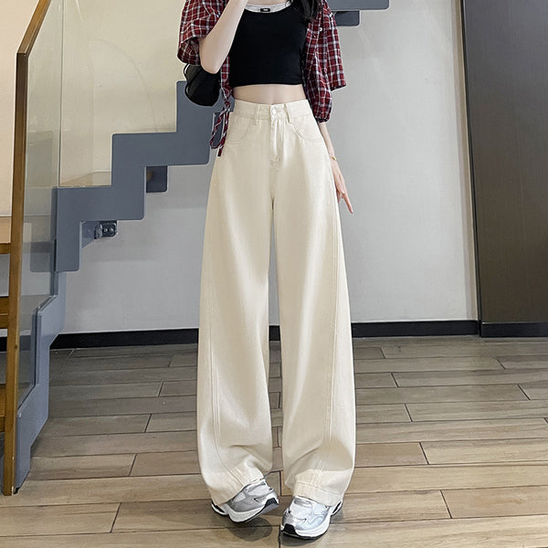 Creamy-white High Waist Loose Jeans