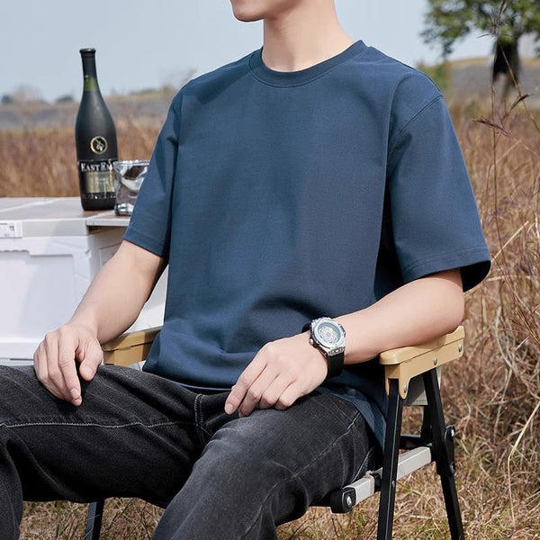 Cotton Short Sleeve T-shirt Men's Summer Loose Half Sleeve Solid Color