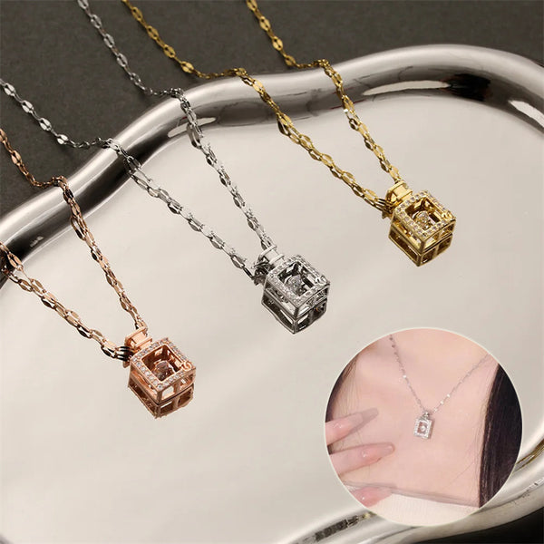 Valentine's Gift – Perfume Bottle Pendant Necklace, Titanium Steel with Zircon, Korean Trend Luxury Jewelry for Women