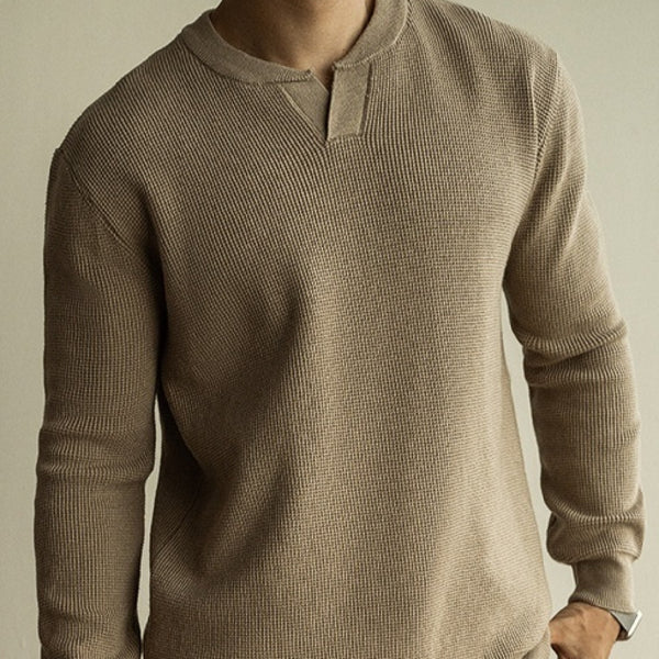 Men's Winter And Autumn Casual V-neck Long Sleeve Sweater Henley Shirt Top